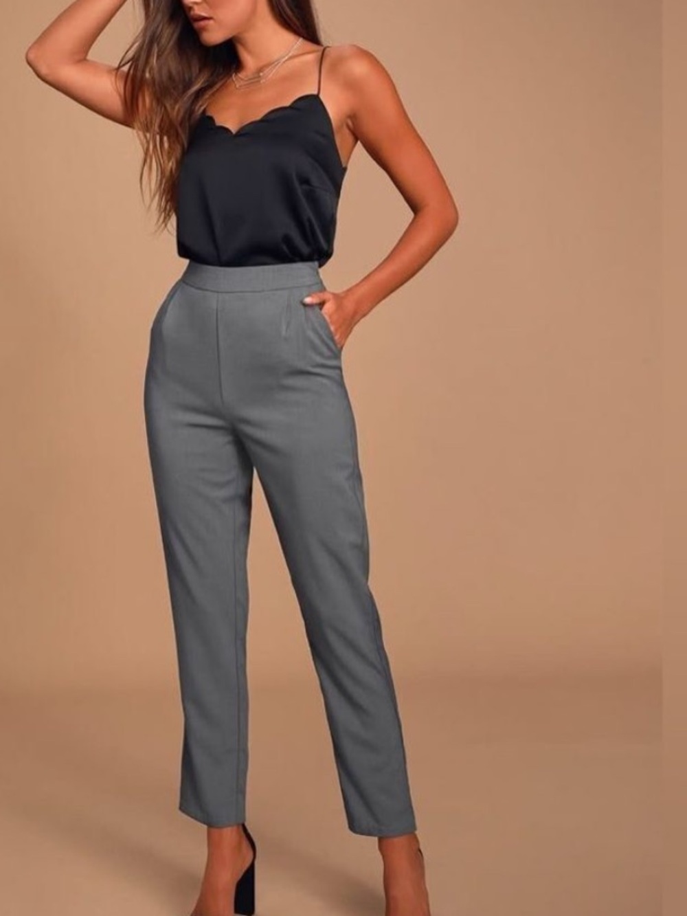 Lulu's High-Waist Tailored Ankle Pants in Gray